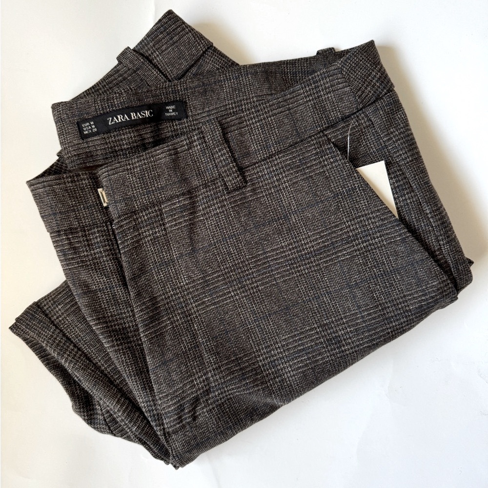 Zara Gray Striped Houndstooth Trousers